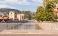 The river Miljacka, close to the old city in Sarajevo, Bosnia and Herzegovina. Royalty Free Stock Photo