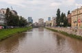 The river Miljacka, the main river in Sarajevo, Bosnia and Herzegovina. Royalty Free Stock Photo