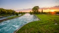 River Mincio, Veneto, Italy at sunset flowing towards Mantova Royalty Free Stock Photo