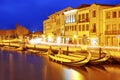 The river with Moliceiro boats art night, Aveiro