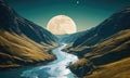 the river with the moon. bizarre landscape conceptual visual art natural fantasy art