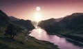 the river with the moon. bizarre landscape conceptual visual art natural fantasy art