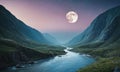 the river with the moon. bizarre landscape conceptual visual art natural fantasy art