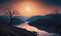 the river with the moon. bizarre landscape conceptual visual art natural fantasy art