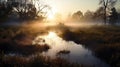 River in the morning mist, Beautiful landscape with foggy river