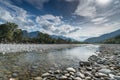 River and mountain landscape in the Swiss Alps in autum Royalty Free Stock Photo