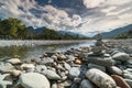 River and mountain landscape in the Swiss Alps in autum Royalty Free Stock Photo