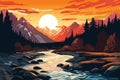 river in the mountain nature landscape at sunset AI generated Royalty Free Stock Photo
