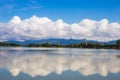 River with mountain and tree cloud sky