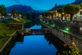 river through mountain village in Tuscany