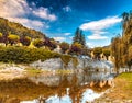 River through mountain village in Tuscany