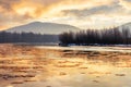 River in mountain at winter sunset Royalty Free Stock Photo