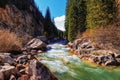 A river in the mountains of Kyrgyzstan in the Semenovsky gorge Royalty Free Stock Photo