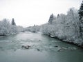 A river in the mountains with snow along the banks. Saalach