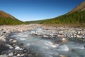 River, mountains and woods.