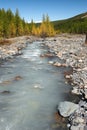 River, mountains and woods.