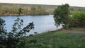 river nature bushes trees horizon shore sky