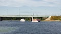 River navigation in Moscow: pleasure boats sail in the Khimki Canal