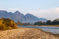 River near mountain in Vangvieng