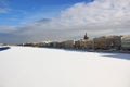 The river Neva is covered with ice and snow. russia, saint-petersburg