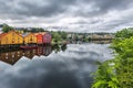 River Nidelva and old buildings in Trondheim, Norway.