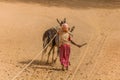 RIVER NILE STATE, SUDAN - MARCH 5, 2019: Donkey pulling water from a well, Suda