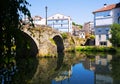 River and old stone bridge at Monforte de Lemos Royalty Free Stock Photo