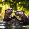 River Otters interacting playfully