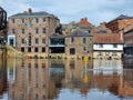 The River Ouse flooding park benches in York, UK Royalty Free Stock Photo