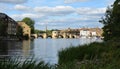 The River Ouse at St Ives  Cambridgeshire with the historic bridge and river port. Royalty Free Stock Photo