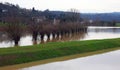 river overflowed due to the incessant rain and the countryside Royalty Free Stock Photo