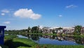 A river in Pasig full of water lilies with shanties  alongside Royalty Free Stock Photo