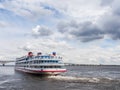 River passenger ship `Simeon Budyonny` goes to the flight. Russia, Saratov, 3 Jun 2017