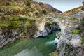 River passing through Genoese bridge at Asco in Corsica Royalty Free Stock Photo