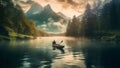 river person lake outdoors water travel scenic boat nature landscape. Generative AI.