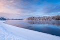 River Pielisjoki flowing through winter landscape, Eastern Finland Royalty Free Stock Photo