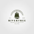 River pine tree vintage logo vector illustration design