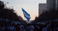 MADRID, DECEMBER 09 - River Plate follower waves the Argentine flag in the final of the Copa Libertadores at the BernabÃÂ©u stadium