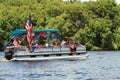 River pontoon passes by in 4th of July parade Eau Claire Wisconsin