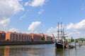 River port and the Weser river in Bremen, Germany Royalty Free Stock Photo