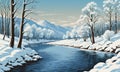 River Portrait: Snow-Clad Trees, Azure Skies, and an Artist\'s Brush