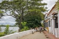 River promenade with typical historic houses, trees and river, Santa Cruz de Mompox, Colombia, World Heritage