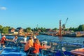 River public transport ferries and passenger river buses on routes on the Elbe River Hamburg Germany