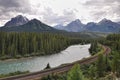 River, railway, mountains - Banff National Park Royalty Free Stock Photo