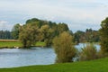 River Reuss on border of cantons Zug and Aargau in autumn and mountain Pilatus