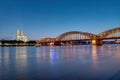 The river Rhine, the Cologne Cathedral and the Hohenzolllern bridge Royalty Free Stock Photo