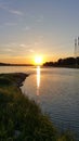 River Rhine at sunset in Monheim, Germany Royalty Free Stock Photo