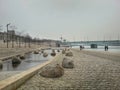The river rhone park and the stone sculpture, Lyon old town, France Royalty Free Stock Photo
