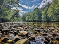 The River, rocks, blue sky and clouds