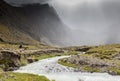 River, rocks and clouds in Collanes Valley in El Altar volcano Royalty Free Stock Photo